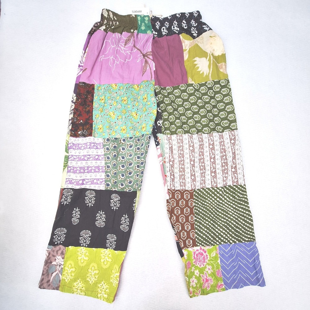 Kathmandu Imports Patchwork Pants Womens One Size Green Multicolor Boho Hippie